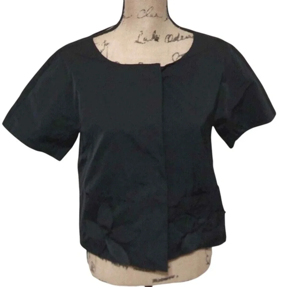 DKNY Black Cropped Short Sleeve Jacket‎ with Floral Detail Business Casual Small